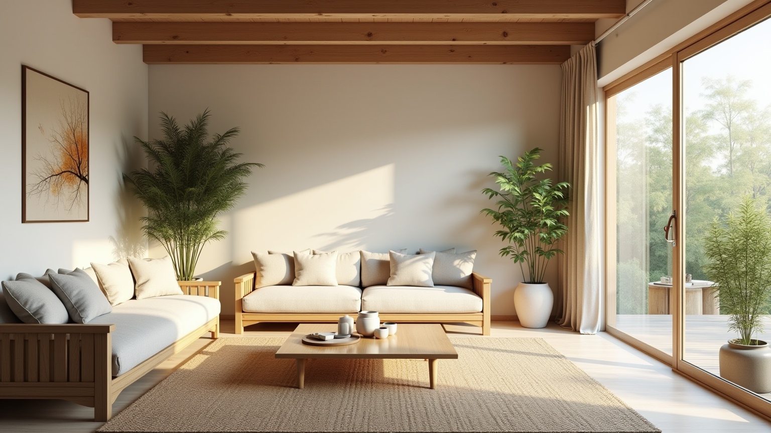 Salon zen avec mobilier naturel